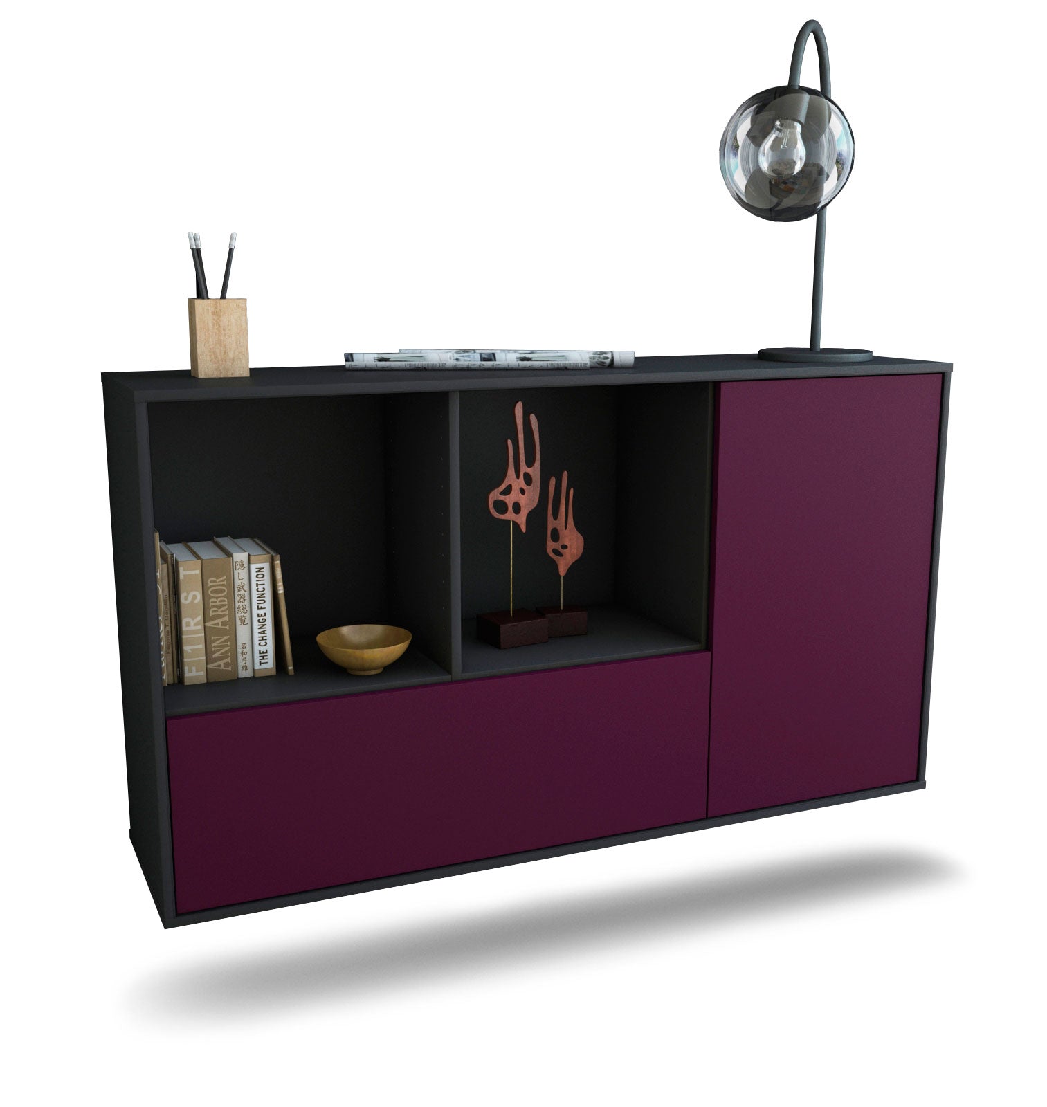 Sideboard Palmdale | hängend | Korpus Anthrazit | Front in Lila | 136x79x35cm (BxHxT) 1 Sideboard Palmdale | hängend | Korpus Anthrazit | Front in Lila | 136x79x35cm (BxHxT)
