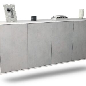 Sideboard Lakewood | hängend | Korpus Weiß | Front in Beton Optik | 180x79x35cm (BxHxT)