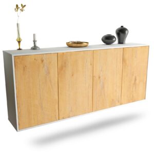 Sideboard Lakewood | hängend | Korpus Weiß | Front in Eiche Holz Optik | 180x79x35cm (BxHxT)