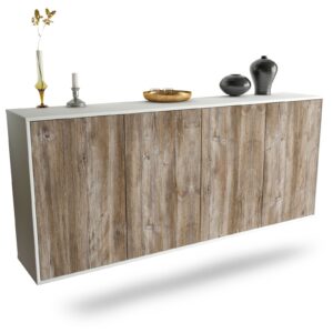Sideboard Lakewood | hängend | Korpus Weiß | Front in Treibholz Holz Optik | 180x79x35cm (BxHxT)
