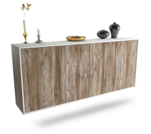 Sideboard Lakewood | hängend | Korpus Weiß | Front in Treibholz Holz Optik | 180x79x35cm (BxHxT)