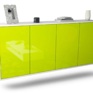 Sideboard Lakewood | hängend | Korpus Weiß | Front in Hochglanz Grün | 180x79x35cm (BxHxT)