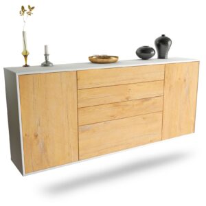 Sideboard Alexandria | hängend | Korpus Weiß | Front in Eiche Holz Optik | 180x79x35cm (BxHxT)
