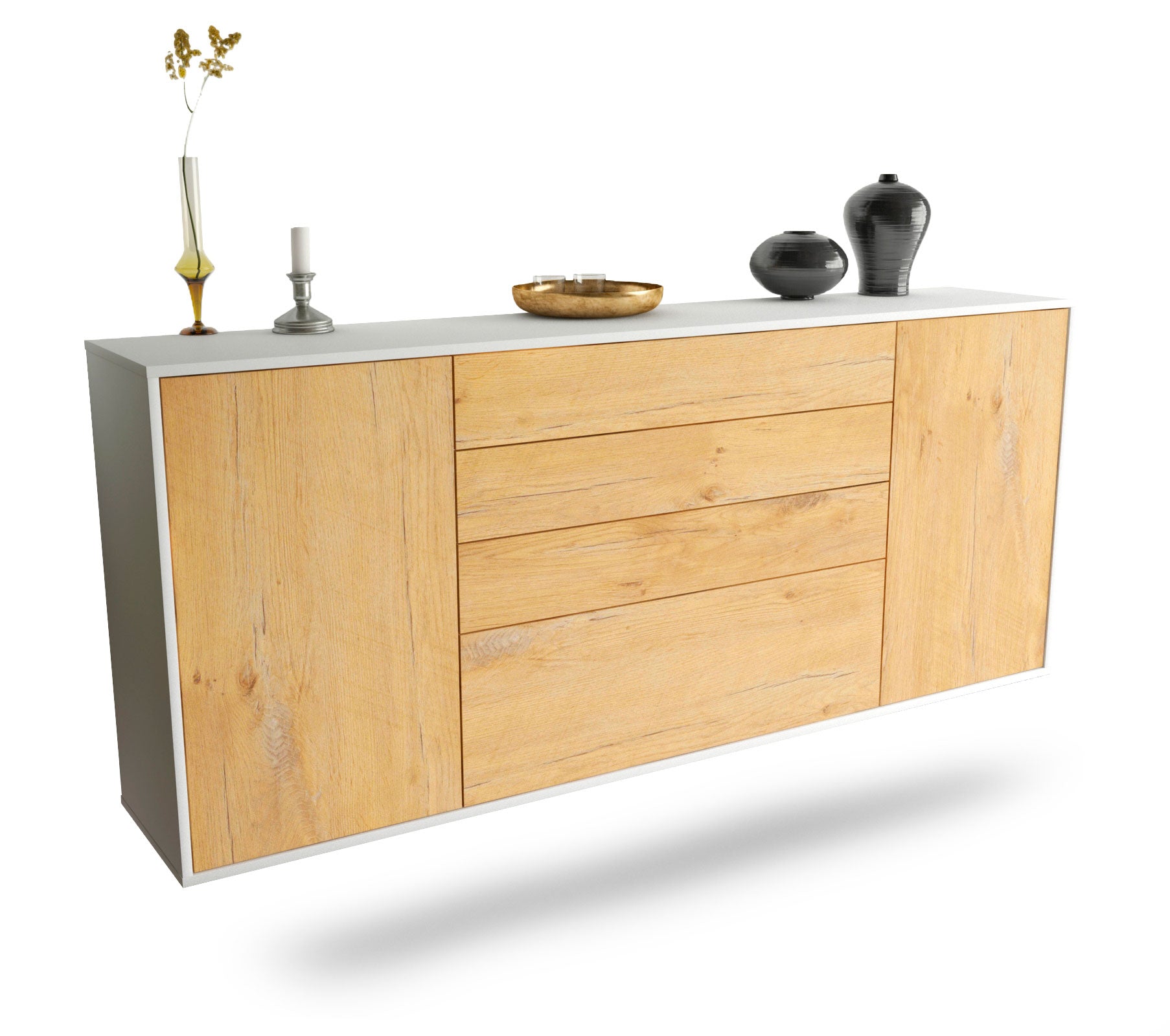 Sideboard Alexandria | hängend | Korpus Weiß | Front in Eiche Holz Optik | 180x79x35cm (BxHxT) 1 Sideboard Alexandria | hängend | Korpus Weiß | Front in Eiche Holz Optik | 180x79x35cm (BxHxT)