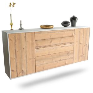 Sideboard Alexandria | hängend | Korpus Weiß | Front in Pinie Holz Optik | 180x79x35cm (BxHxT)