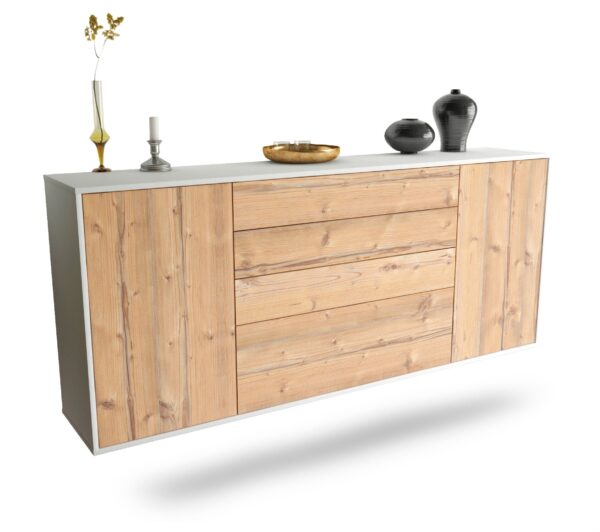 Sideboard Alexandria | hängend | Korpus Weiß | Front in Pinie Holz Optik | 180x79x35cm (BxHxT)