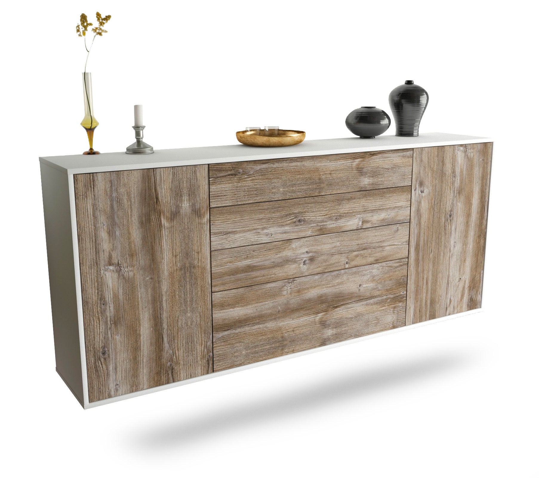 Sideboard Alexandria | hängend | Korpus Weiß | Front in Treibholz Holz Optik | 180x79x35cm (BxHxT) 1 Sideboard Alexandria | hängend | Korpus Weiß | Front in Treibholz Holz Optik | 180x79x35cm (BxHxT)