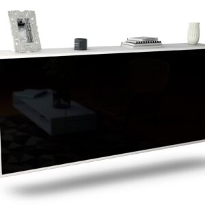 Sideboard Alexandria | hängend | Korpus Weiß | Front in Hochglanz Schwarz | 180x79x35cm (BxHxT)