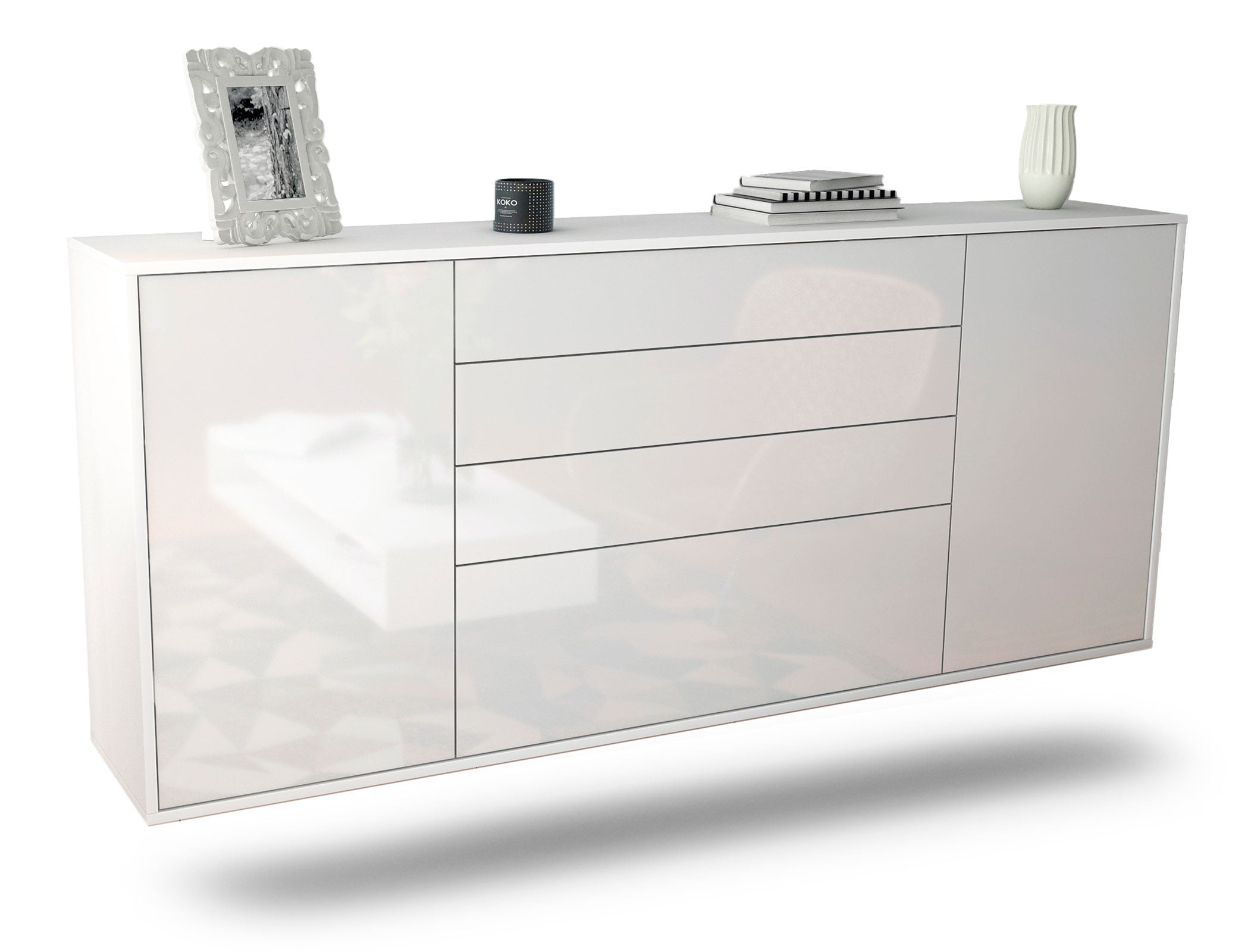 Sideboard Alexandria | hängend | Korpus Weiß | Front in Hochglanz Weiß | 180x79x35cm (BxHxT) 1 Sideboard Alexandria | hängend | Korpus Weiß | Front in Hochglanz Weiß | 180x79x35cm (BxHxT)