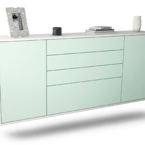 Sideboard Alexandria | hängend | Korpus Weiß | Front in Mint | 180x79x35cm (BxHxT)