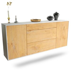 Sideboard Syracuse | hängend | Korpus Weiß | Front in Eiche Holz Optik | 180x79x35cm (BxHxT)