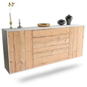 Sideboard Syracuse | hängend | Korpus Weiß | Front in Pinie Holz Optik | 180x79x35cm (BxHxT)