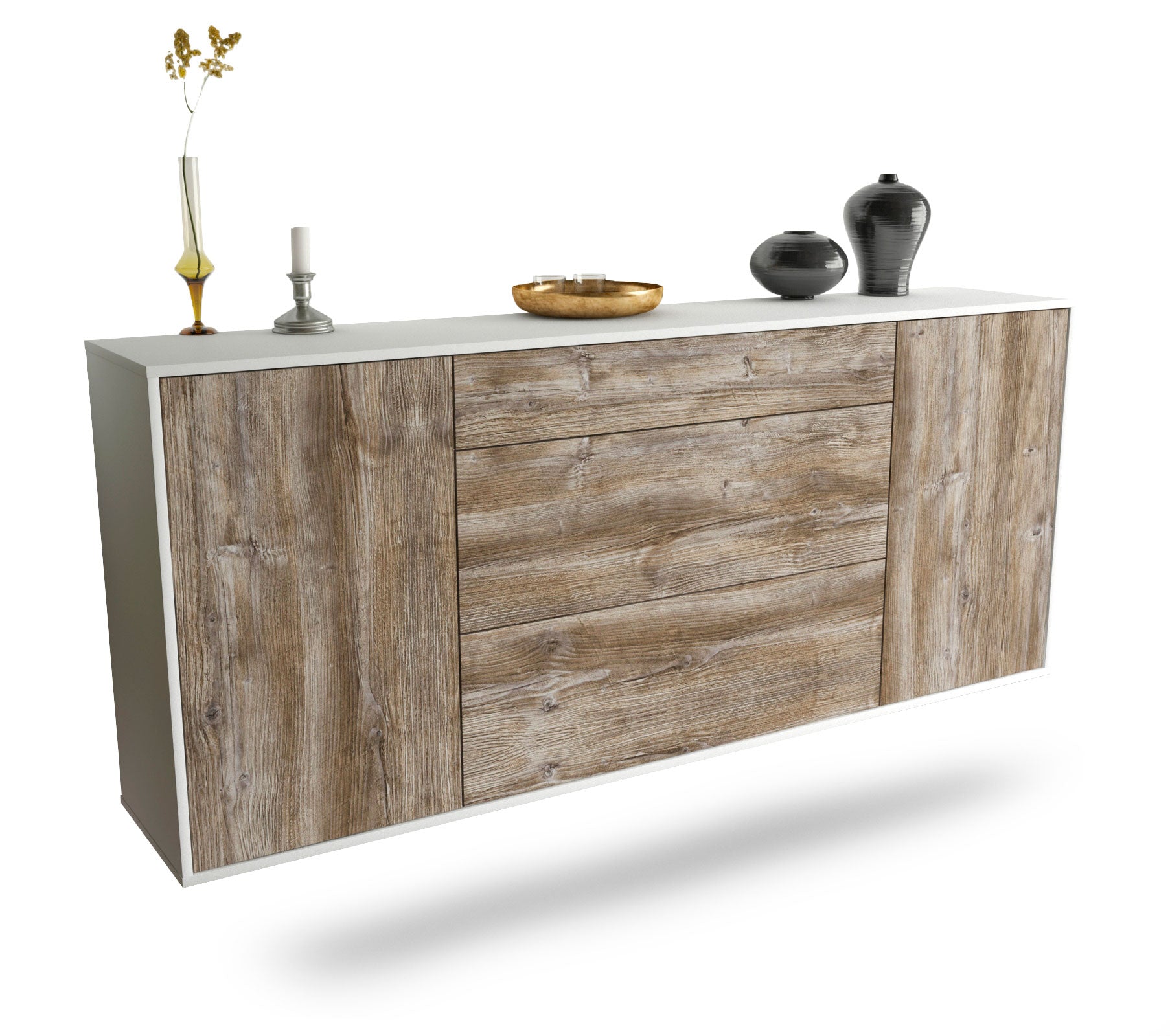 Sideboard Syracuse | hängend | Korpus Weiß | Front in Treibholz Holz Optik | 180x79x35cm (BxHxT) 1 Sideboard Syracuse | hängend | Korpus Weiß | Front in Treibholz Holz Optik | 180x79x35cm (BxHxT)
