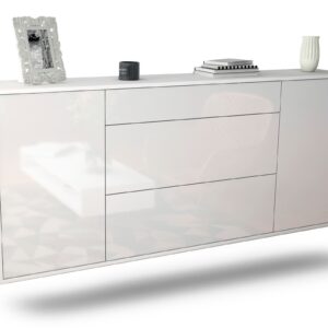 Sideboard Syracuse | hängend | Korpus Weiß | Front in Hochglanz Weiß | 180x79x35cm (BxHxT)