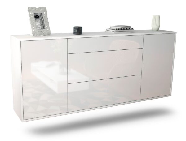 Sideboard Syracuse | hängend | Korpus Weiß | Front in Hochglanz Weiß | 180x79x35cm (BxHxT)