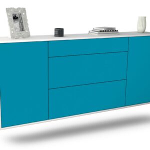 Sideboard Syracuse | hängend | Korpus Weiß | Front in Türkis | 180x79x35cm (BxHxT)