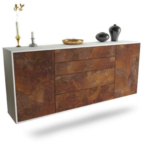 Sideboard Bridgeport | hängend | Korpus Weiß | Front in Rost Optik | 180x79x35cm (BxHxT)