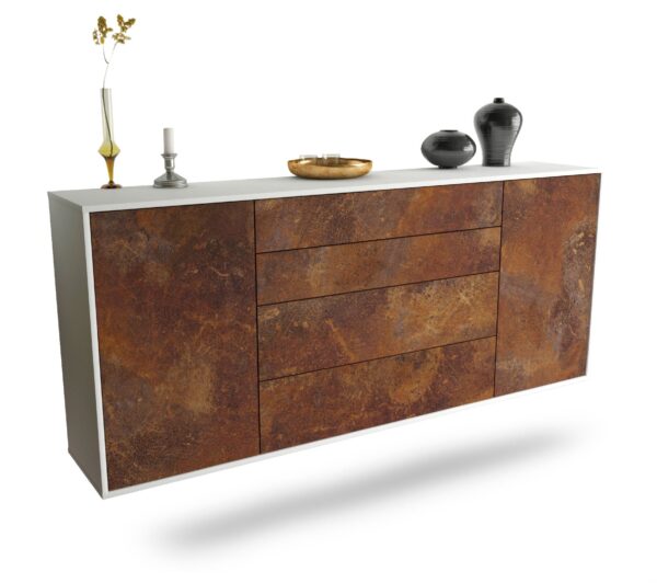 Sideboard Bridgeport | hängend | Korpus Weiß | Front in Rost Optik | 180x79x35cm (BxHxT)