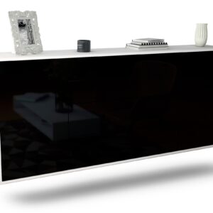 Sideboard Bridgeport | hängend | Korpus Weiß | Front in Hochglanz Schwarz | 180x79x35cm (BxHxT)