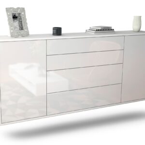Sideboard Bridgeport | hängend | Korpus Weiß | Front in Hochglanz Weiß | 180x79x35cm (BxHxT)