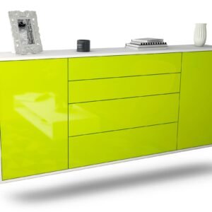 Sideboard Bridgeport | hängend | Korpus Weiß | Front in Hochglanz Grün | 180x79x35cm (BxHxT)
