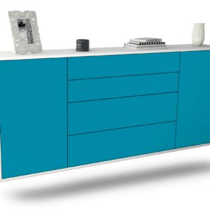 Sideboard Bridgeport | hängend | Korpus Weiß | Front in Türkis | 180x79x35cm (BxHxT)