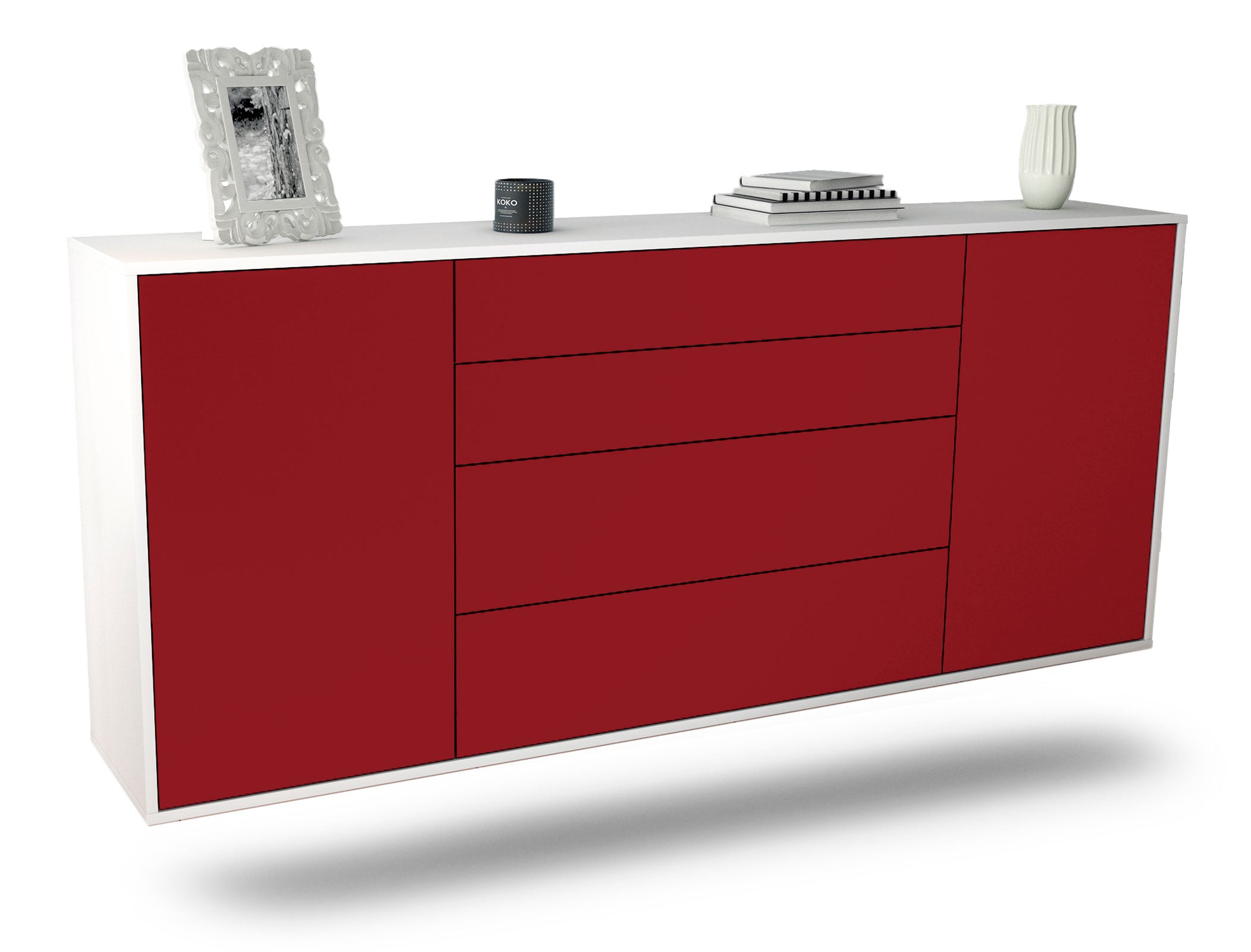 Sideboard Bridgeport | hängend | Korpus Weiß | Front in Bordeaux | 180x79x35cm (BxHxT) 1 Sideboard Bridgeport | hängend | Korpus Weiß | Front in Bordeaux | 180x79x35cm (BxHxT)