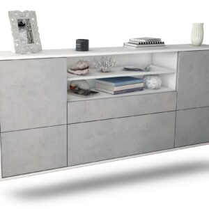 Sideboard Escondido | hängend | Korpus Weiß | Front in Beton Optik | 180x79x35cm (BxHxT)