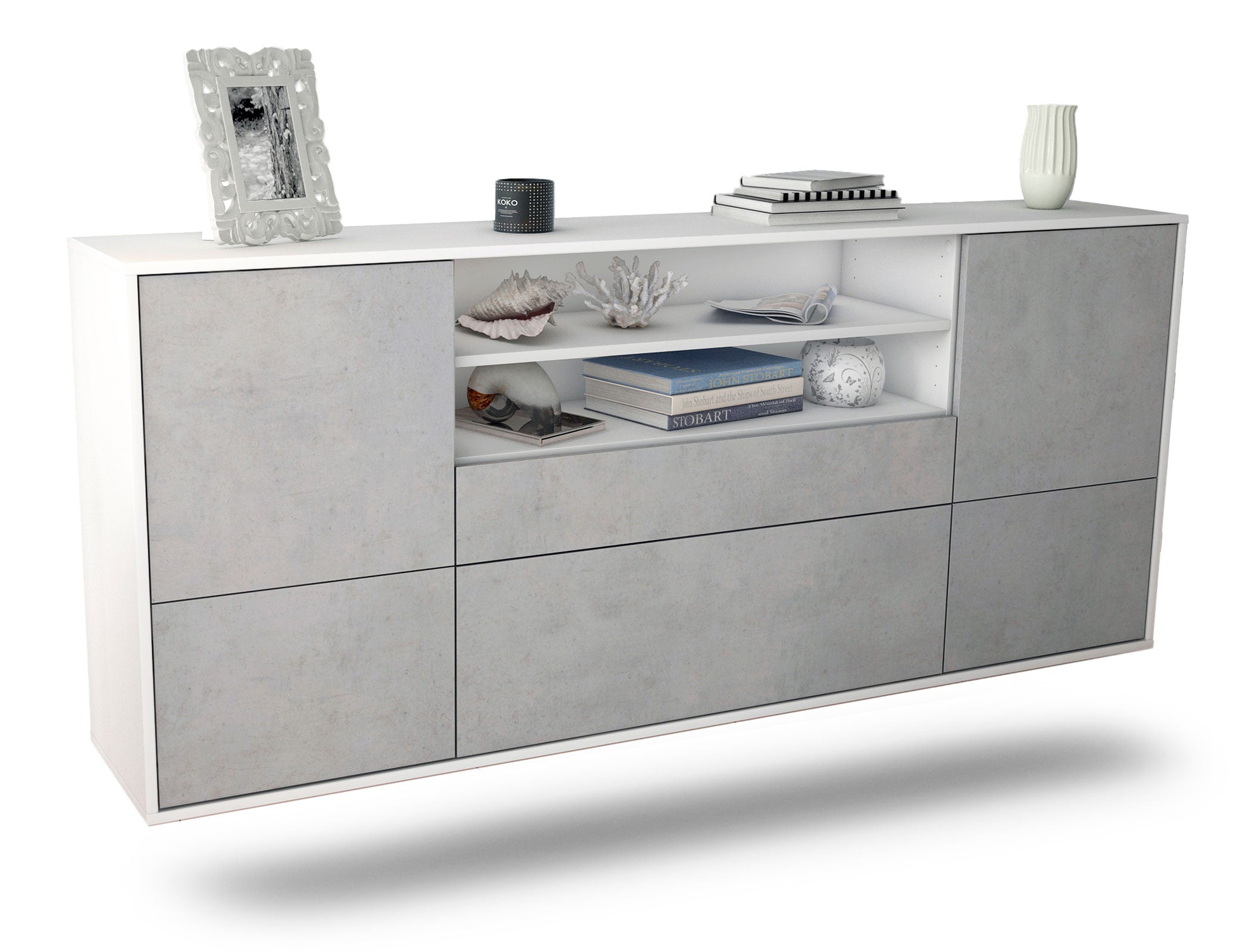 Sideboard Escondido | hängend | Korpus Weiß | Front in Beton Optik | 180x79x35cm (BxHxT) 1 Sideboard Escondido | hängend | Korpus Weiß | Front in Beton Optik | 180x79x35cm (BxHxT)