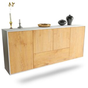 Sideboard Escondido | hängend | Korpus Weiß | Front in Eiche Holz Optik | 180x79x35cm (BxHxT)
