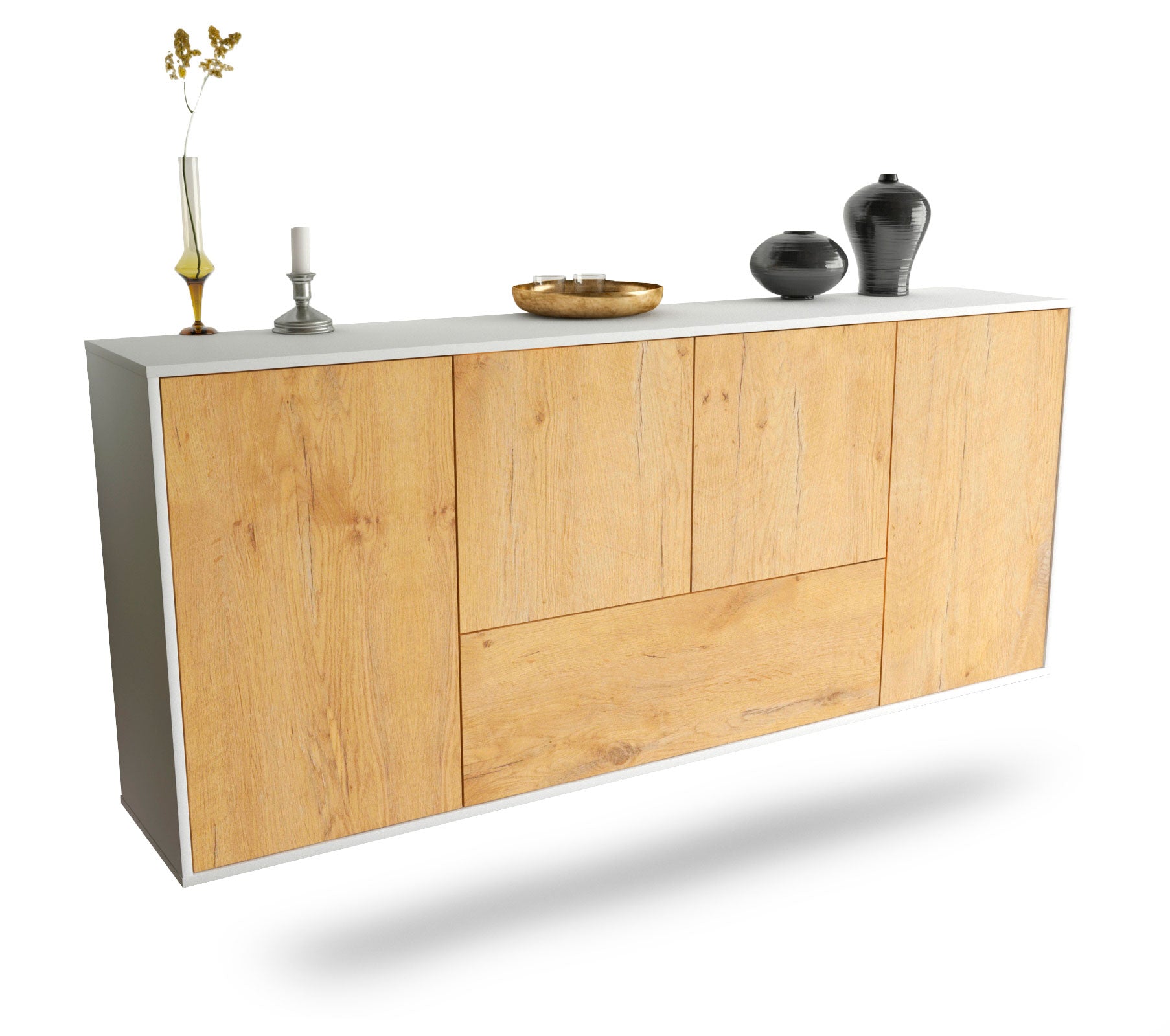 Sideboard Escondido | hängend | Korpus Weiß | Front in Eiche Holz Optik | 180x79x35cm (BxHxT) 1 Sideboard Escondido | hängend | Korpus Weiß | Front in Eiche Holz Optik | 180x79x35cm (BxHxT)