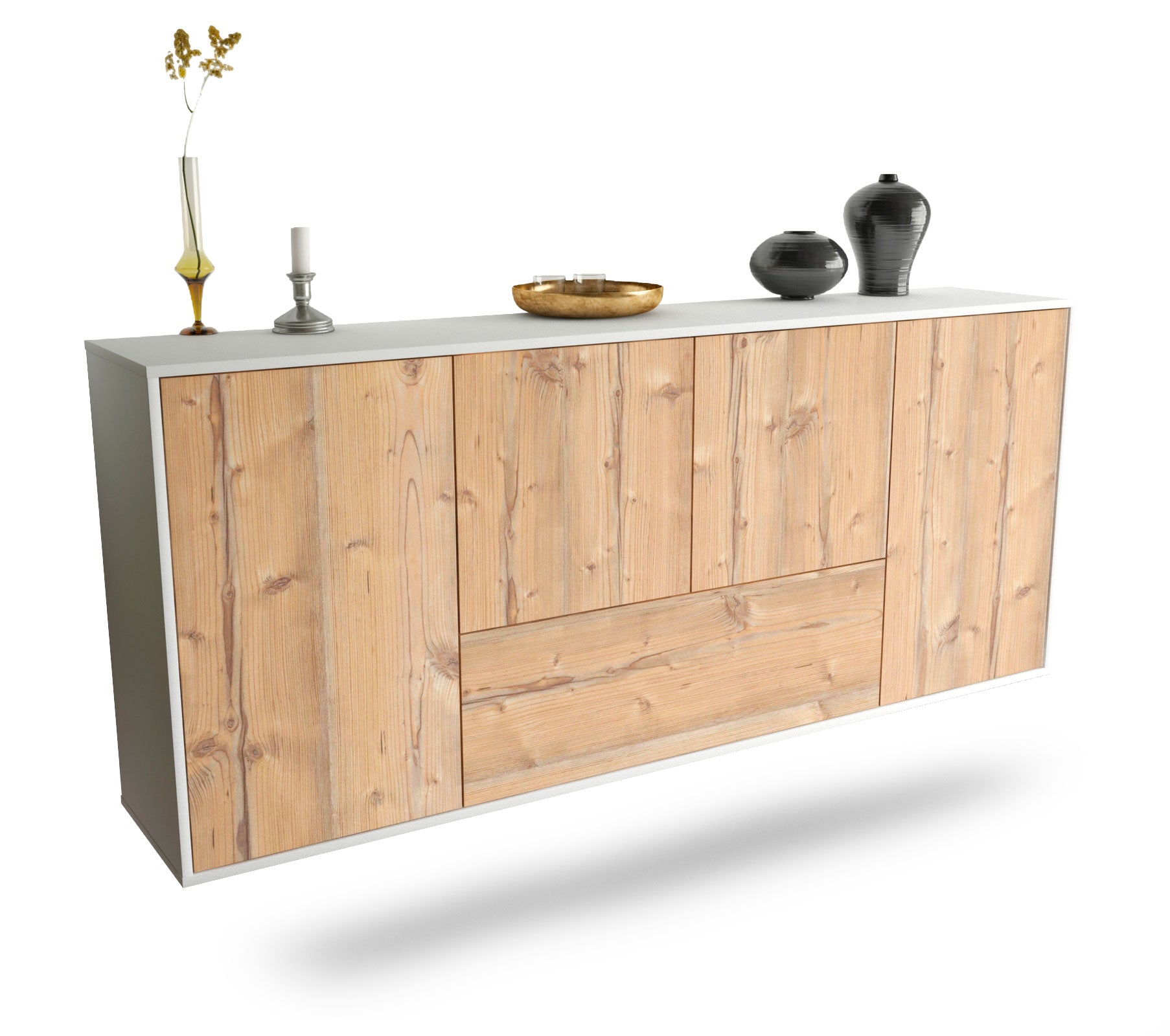 Sideboard Escondido | hängend | Korpus Weiß | Front in Pinie Holz Optik | 180x79x35cm (BxHxT) 1 Sideboard Escondido | hängend | Korpus Weiß | Front in Pinie Holz Optik | 180x79x35cm (BxHxT)