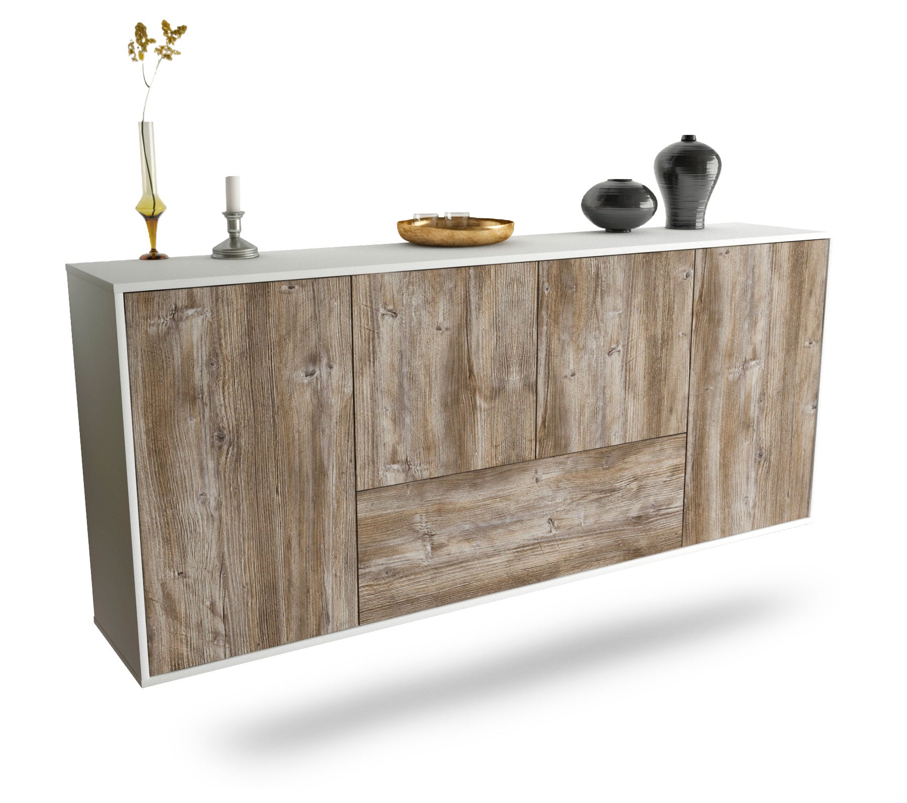 Sideboard Escondido | hängend | Korpus Weiß | Front in Treibholz Holz Optik | 180x79x35cm (BxHxT) 1 Sideboard Escondido | hängend | Korpus Weiß | Front in Treibholz Holz Optik | 180x79x35cm (BxHxT)