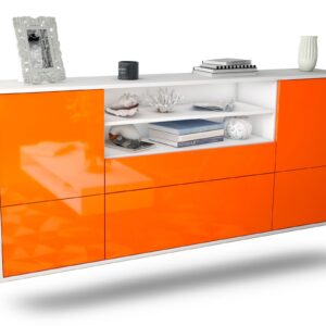 Sideboard Escondido | hängend | Korpus Weiß | Front in Hochglanz Orange | 180x79x35cm (BxHxT)