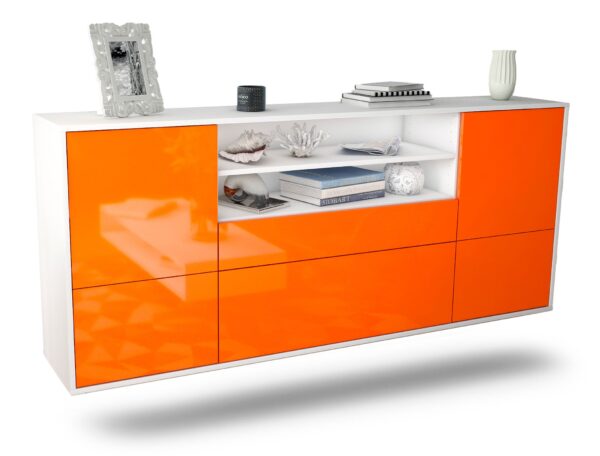 Sideboard Escondido | hängend | Korpus Weiß | Front in Hochglanz Orange | 180x79x35cm (BxHxT)