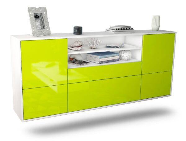 Sideboard Escondido | hängend | Korpus Weiß | Front in Hochglanz Grün | 180x79x35cm (BxHxT)