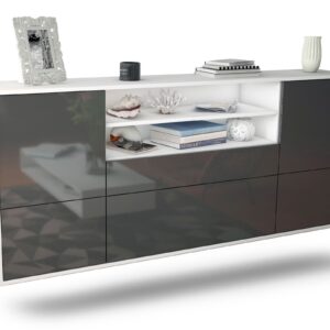 Sideboard Escondido | hängend | Korpus Weiß | Front in Hochglanz Grau | 180x79x35cm (BxHxT)