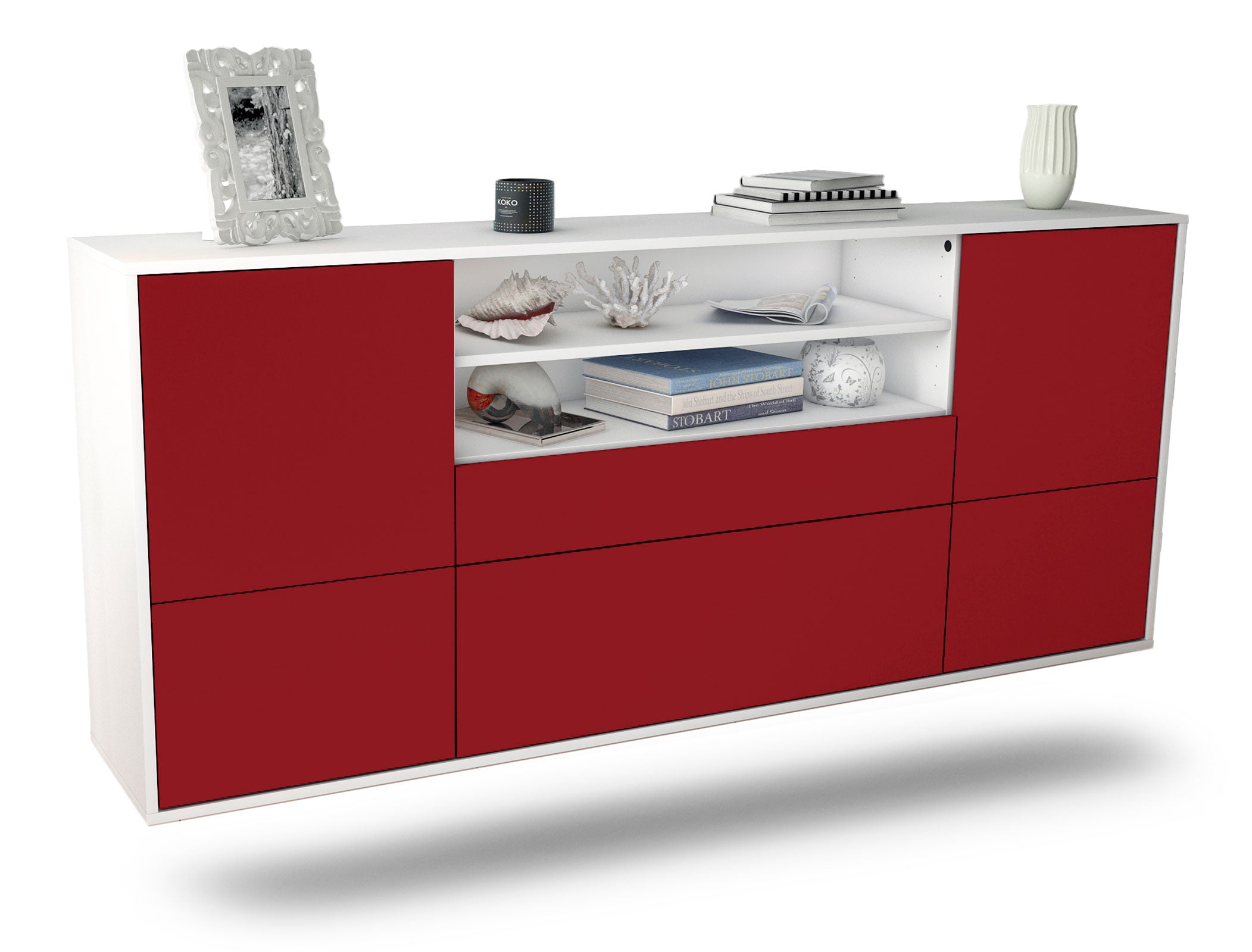 Sideboard Escondido | hängend | Korpus Weiß | Front in Bordeaux | 180x79x35cm (BxHxT) 1 Sideboard Escondido | hängend | Korpus Weiß | Front in Bordeaux | 180x79x35cm (BxHxT)