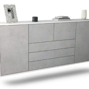 Sideboard Metairie | hängend | Korpus Weiß | Front in Beton Optik | 180x79x35cm (BxHxT)