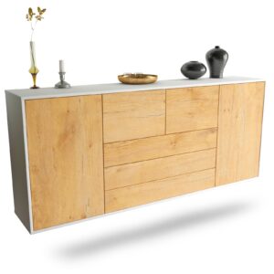 Sideboard Metairie | hängend | Korpus Weiß | Front in Eiche Holz Optik | 180x79x35cm (BxHxT)