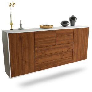 Sideboard Metairie | hängend | Korpus Weiß | Front in Walnuss Holz Optik | 180x79x35cm (BxHxT)