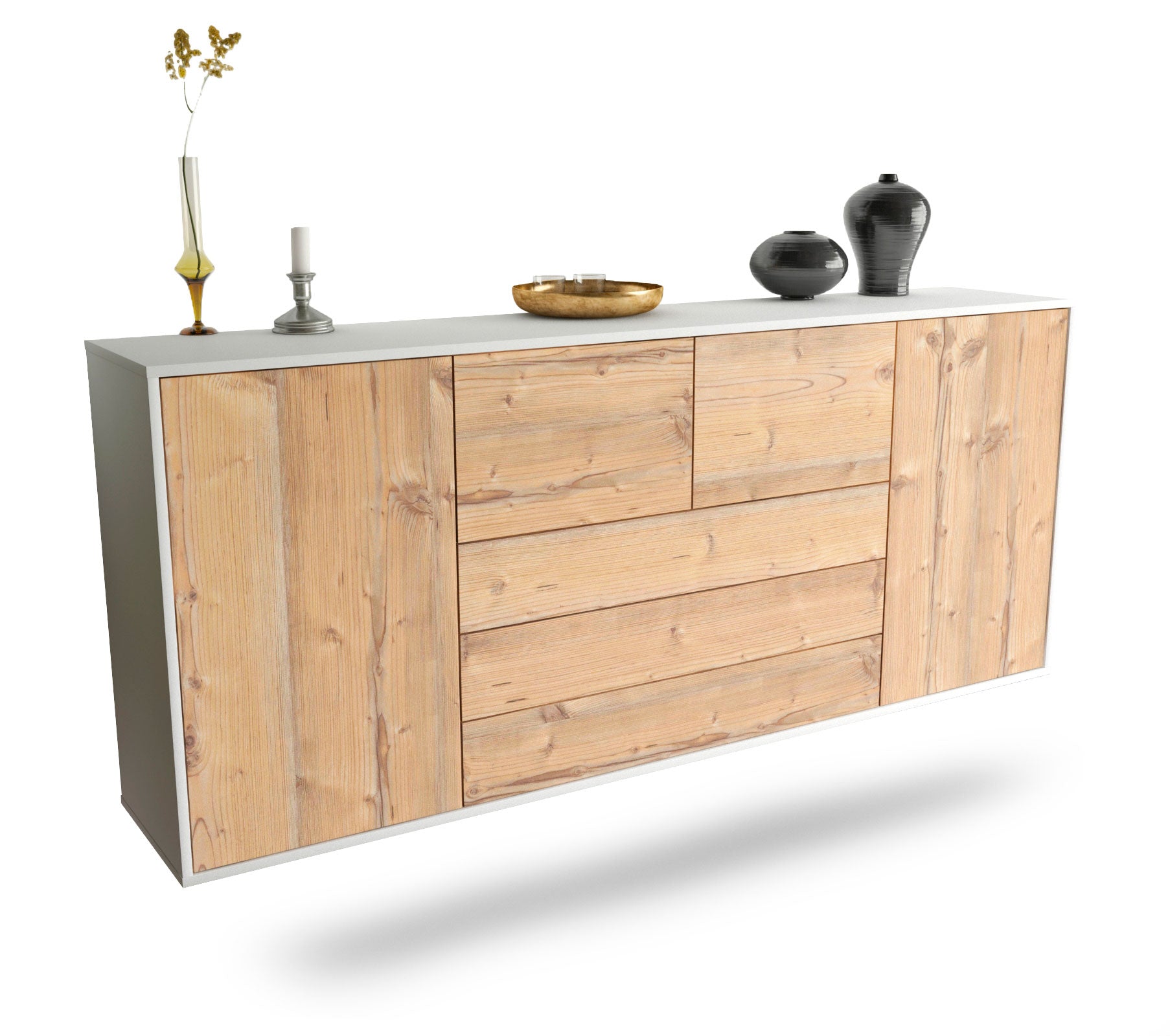 Sideboard Metairie | hängend | Korpus Weiß | Front in Pinie Holz Optik | 180x79x35cm (BxHxT) 1 Sideboard Metairie | hängend | Korpus Weiß | Front in Pinie Holz Optik | 180x79x35cm (BxHxT)
