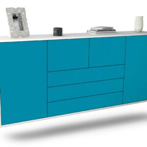 Sideboard Metairie | hängend | Korpus Weiß | Front in Türkis | 180x79x35cm (BxHxT)