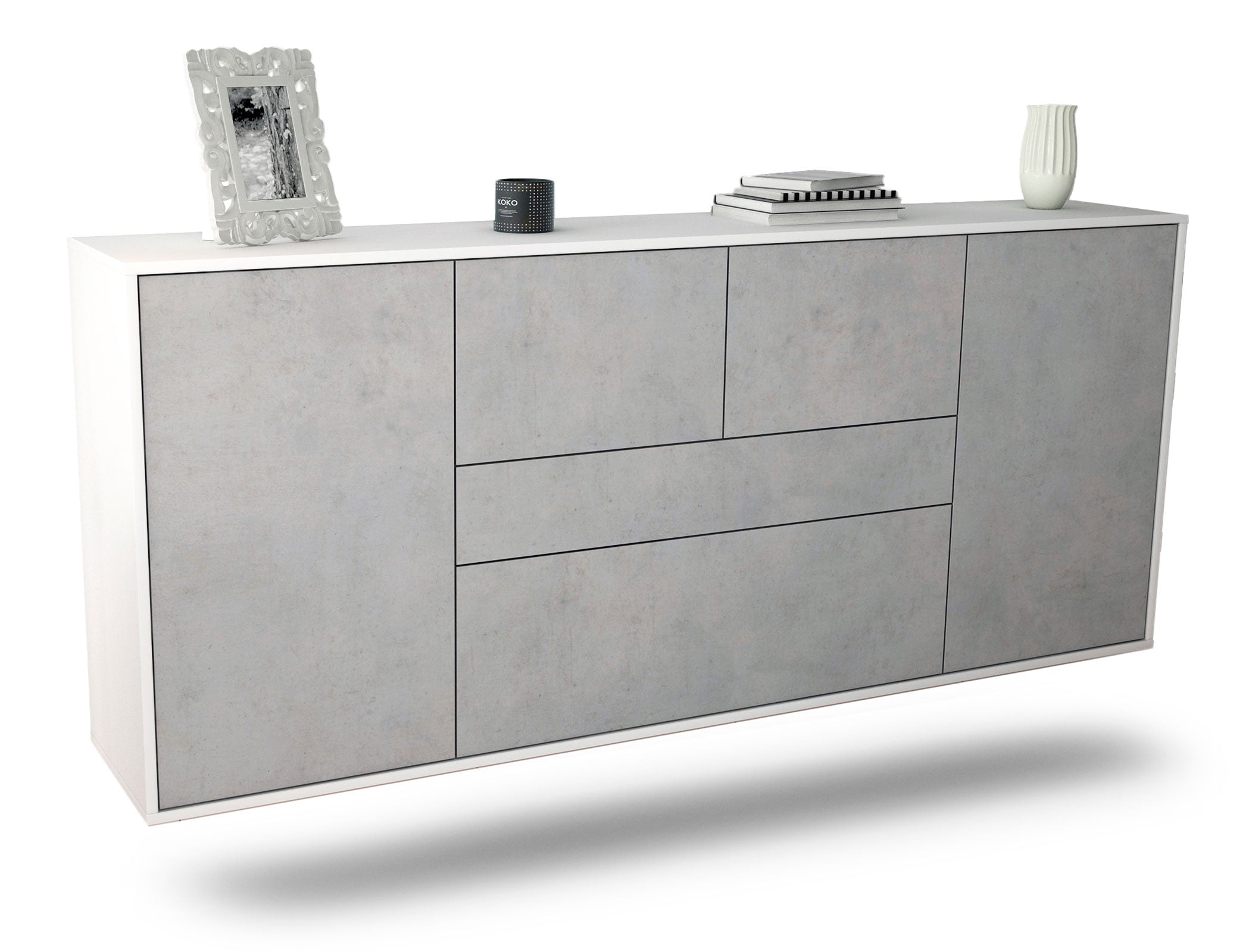 Sideboard Orange | hängend | Korpus Weiß | Front in Beton Optik | 180x79x35cm (BxHxT) 1 Sideboard Orange | hängend | Korpus Weiß | Front in Beton Optik | 180x79x35cm (BxHxT)