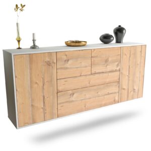 Sideboard Orange | hängend | Korpus Weiß | Front in Pinie Holz Optik | 180x79x35cm (BxHxT)