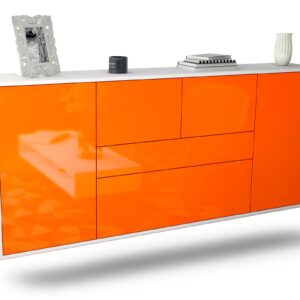 Sideboard Orange | hängend | Korpus Weiß | Front in Hochglanz Orange | 180x79x35cm (BxHxT)