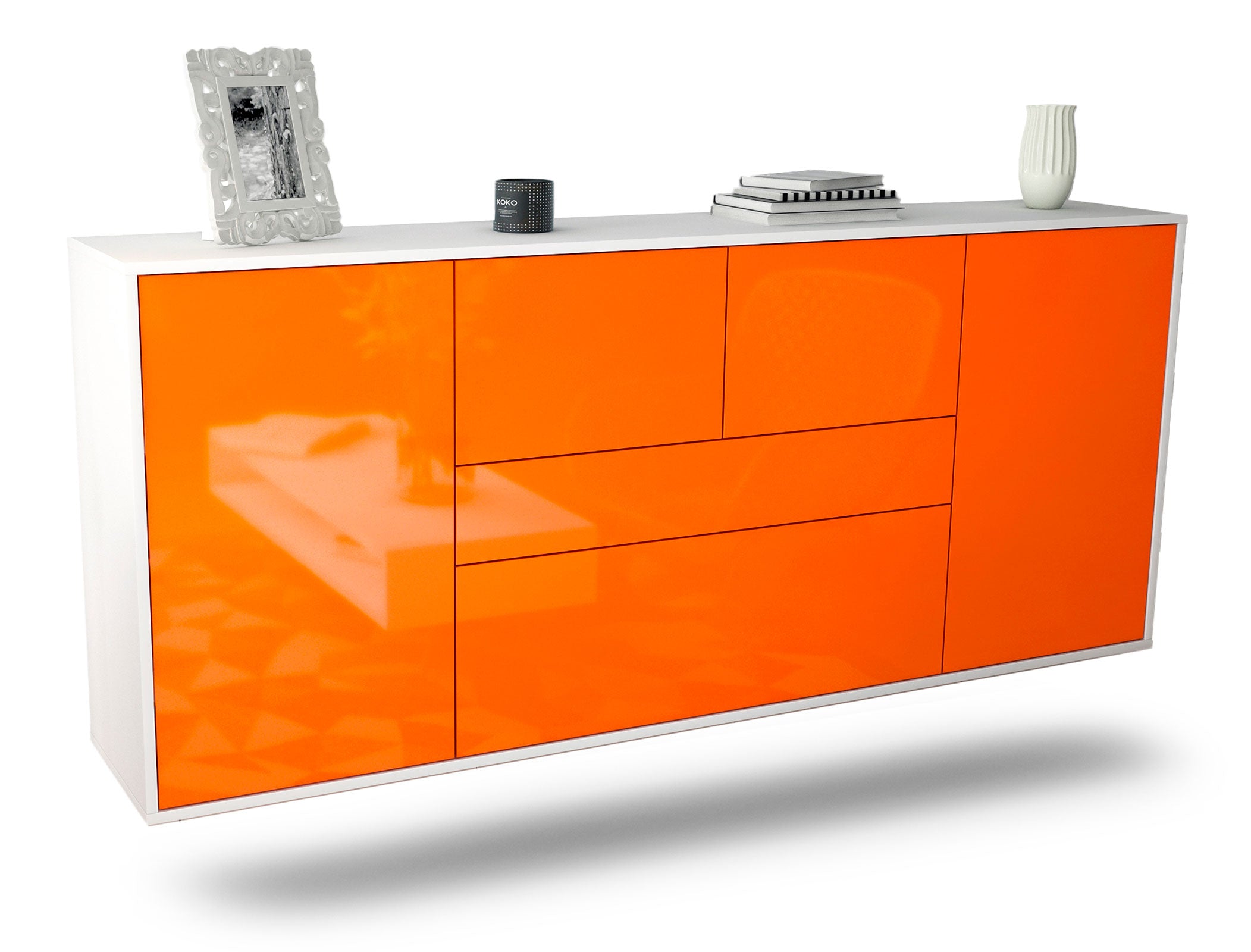 Sideboard Orange | hängend | Korpus Weiß | Front in Hochglanz Orange | 180x79x35cm (BxHxT) 1 Sideboard Orange | hängend | Korpus Weiß | Front in Hochglanz Orange | 180x79x35cm (BxHxT)