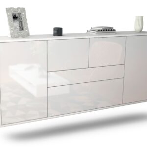 Sideboard Orange | hängend | Korpus Weiß | Front in Hochglanz Weiß | 180x79x35cm (BxHxT)