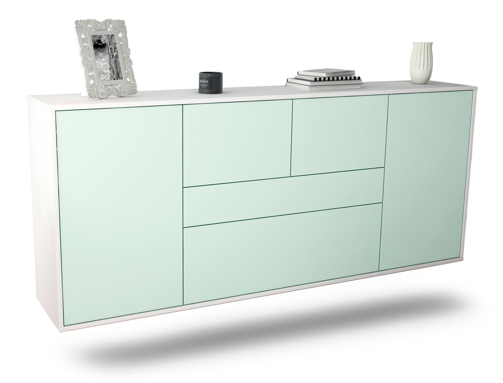 Sideboard Orange | hängend | Korpus Weiß | Front in Mint | 180x79x35cm (BxHxT) 1 Sideboard Orange | hängend | Korpus Weiß | Front in Mint | 180x79x35cm (BxHxT)