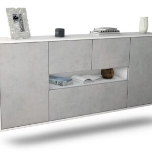 Sideboard Warren | hängend | Korpus Weiß | Front in Beton Optik | 180x79x35cm (BxHxT)